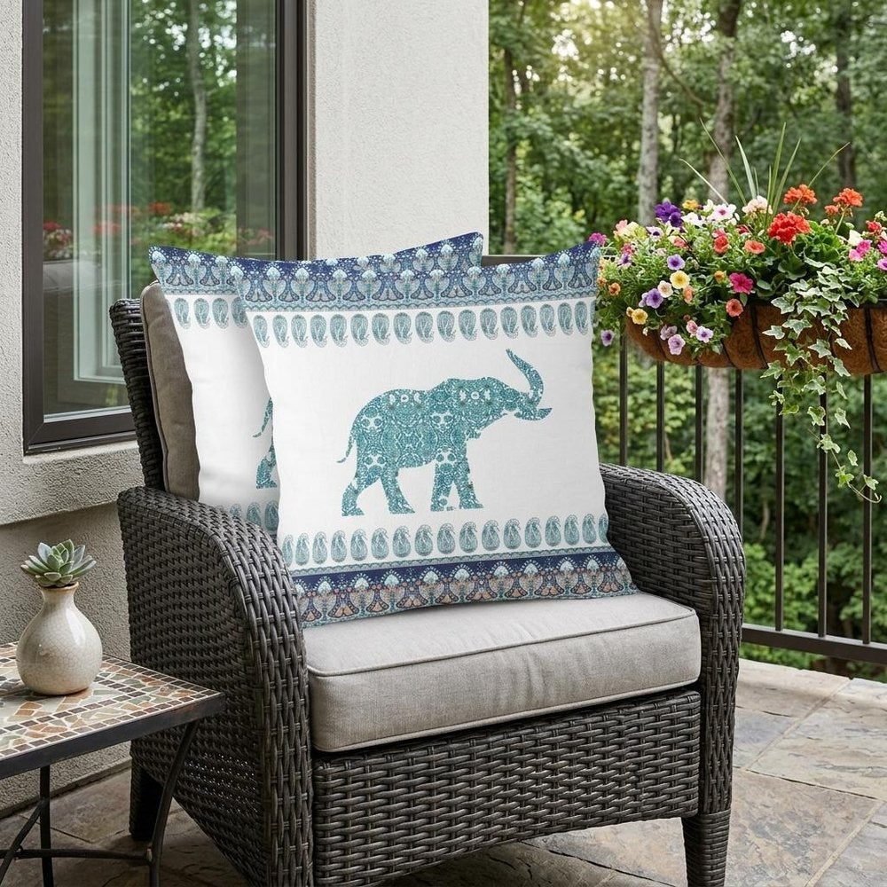 Set of Two 18" Blue Elephant Indoor Outdoor Throw Pillow Cover and Insert