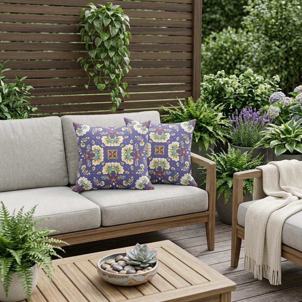 Set of Two 18" Purple Botanical Indoor Outdoor Throw Pillow Cover and Insert
