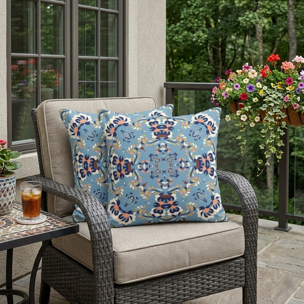 Set of Two 18" Gray Geometric Indoor Outdoor Throw Pillow Cover and Insert