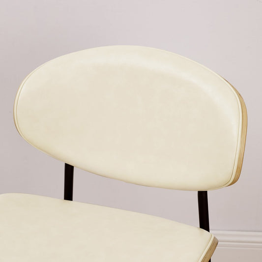 Set of Two Off White and Black Upholstered Faux Leather Curved Back Dining Side Chairs