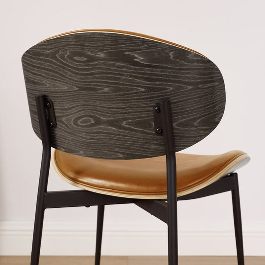 Set of Two Brown and Black Upholstered Faux Leather Curved Back Dining Side Chairs