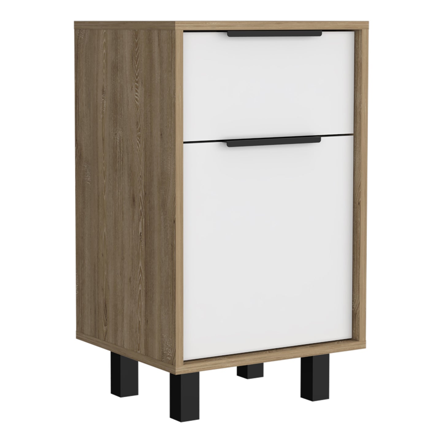 28" White And Natural Wood One Drawer Nightstand
