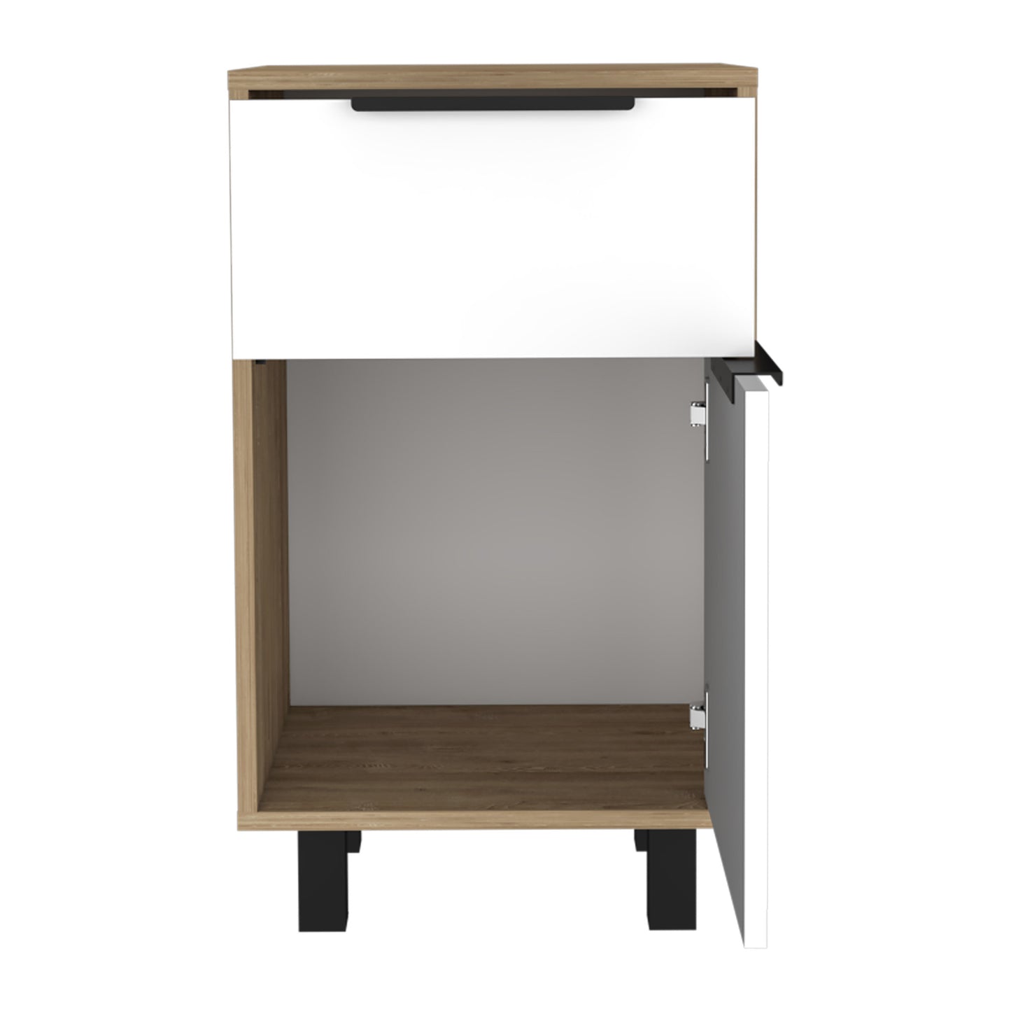 28" White And Natural Wood One Drawer Nightstand