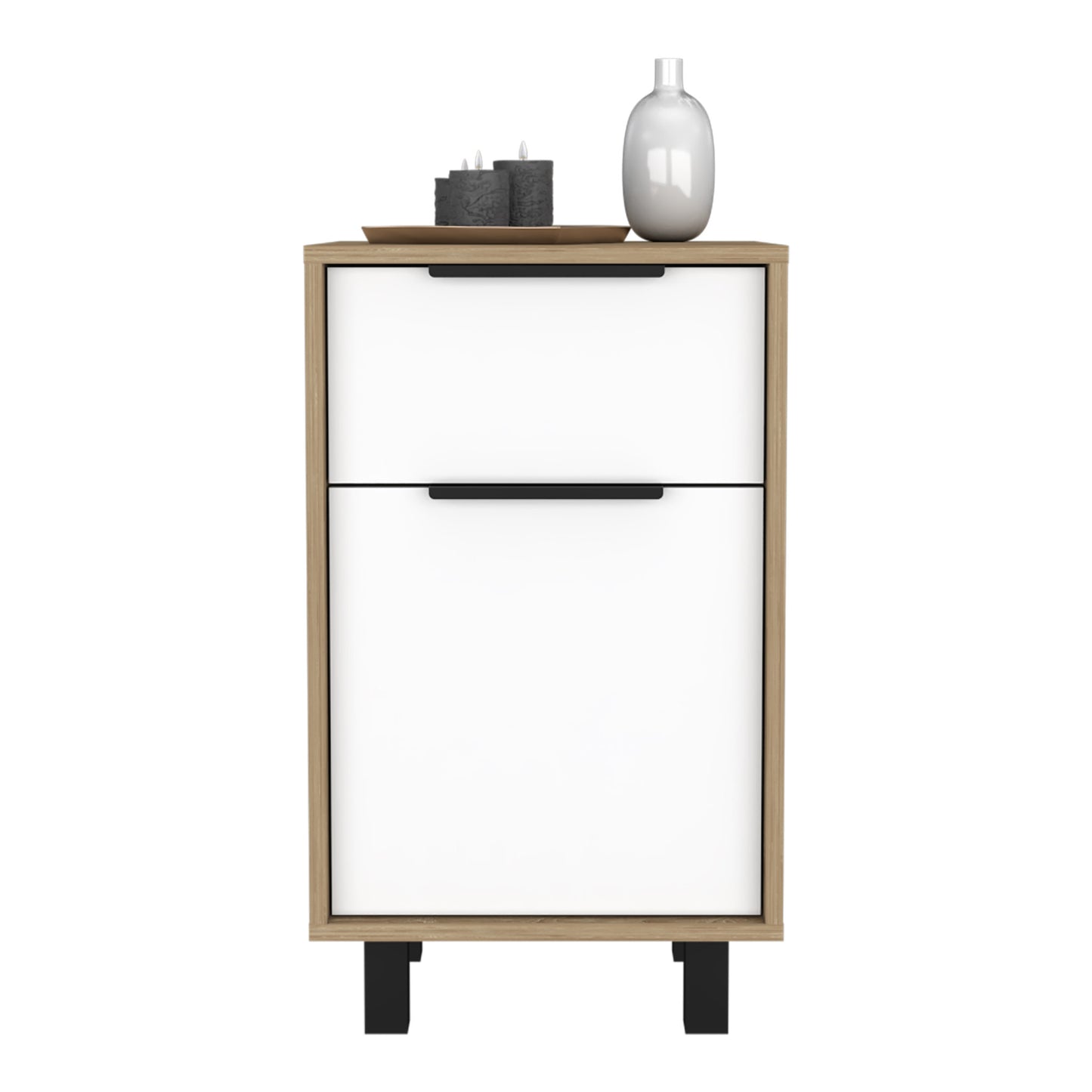 28" White And Natural Wood One Drawer Nightstand