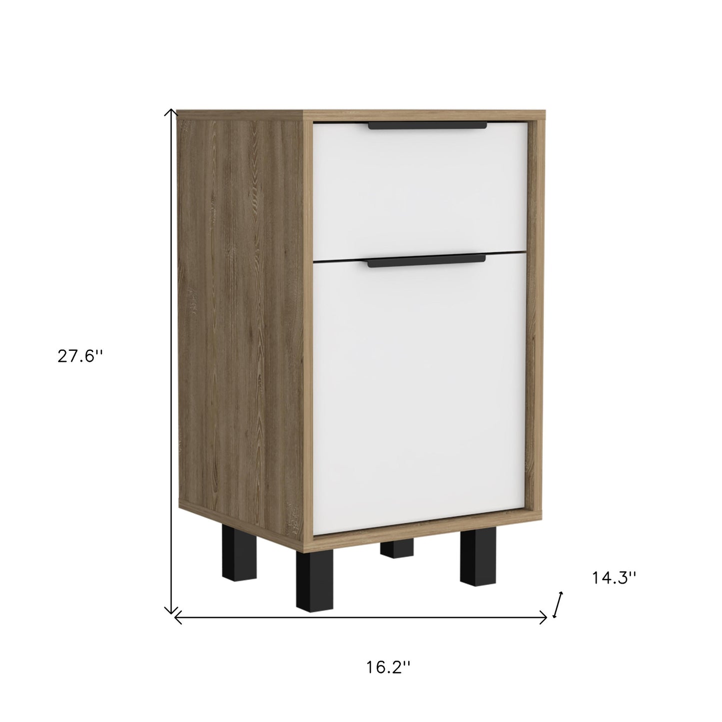 28" White And Natural Wood One Drawer Nightstand