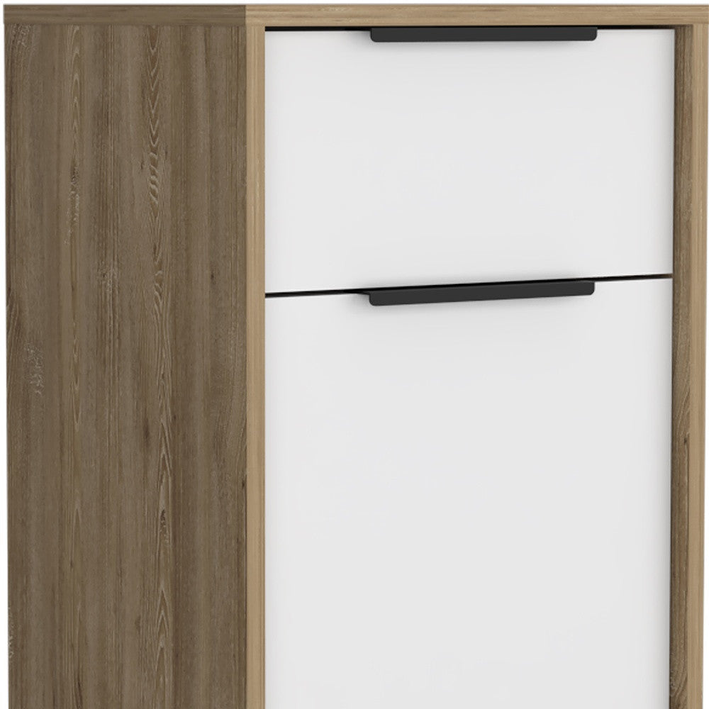 28" White And Natural Wood One Drawer Nightstand