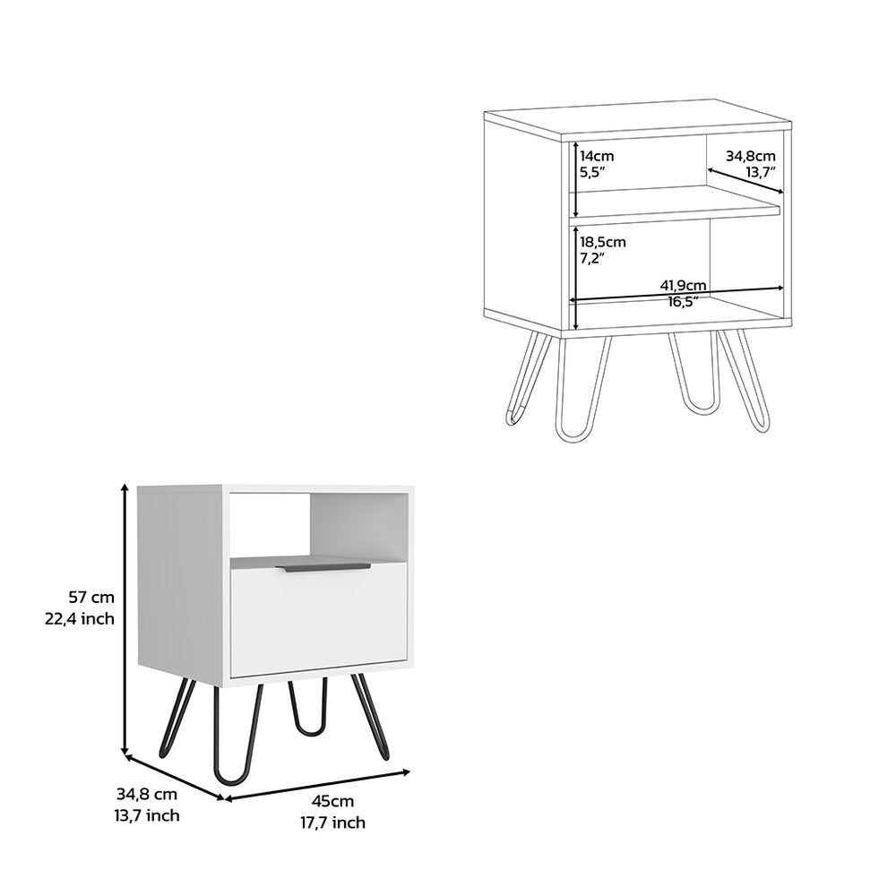 22" White Wood Nightstand