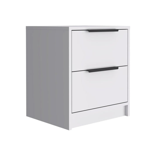 19" White Wood Two Drawer Nightstand