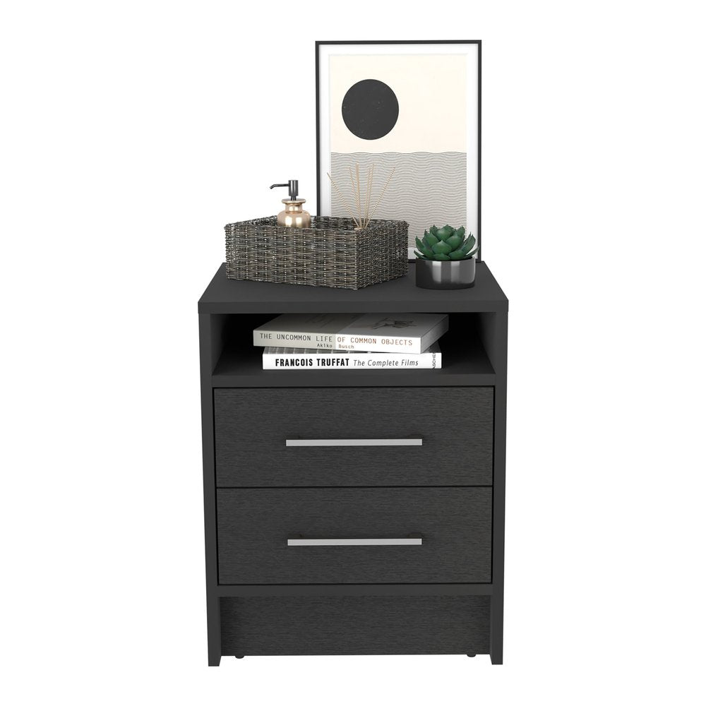 20" Black Two Drawer Faux Wood Nightstand