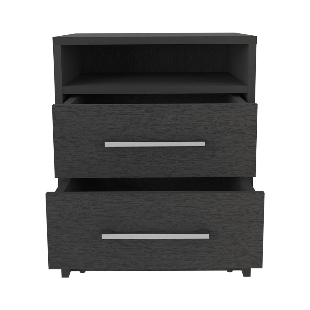 20" Black Two Drawer Faux Wood Nightstand