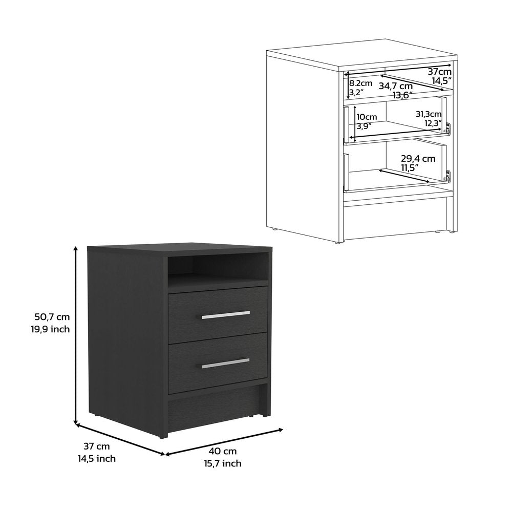 20" Black Two Drawer Faux Wood Nightstand
