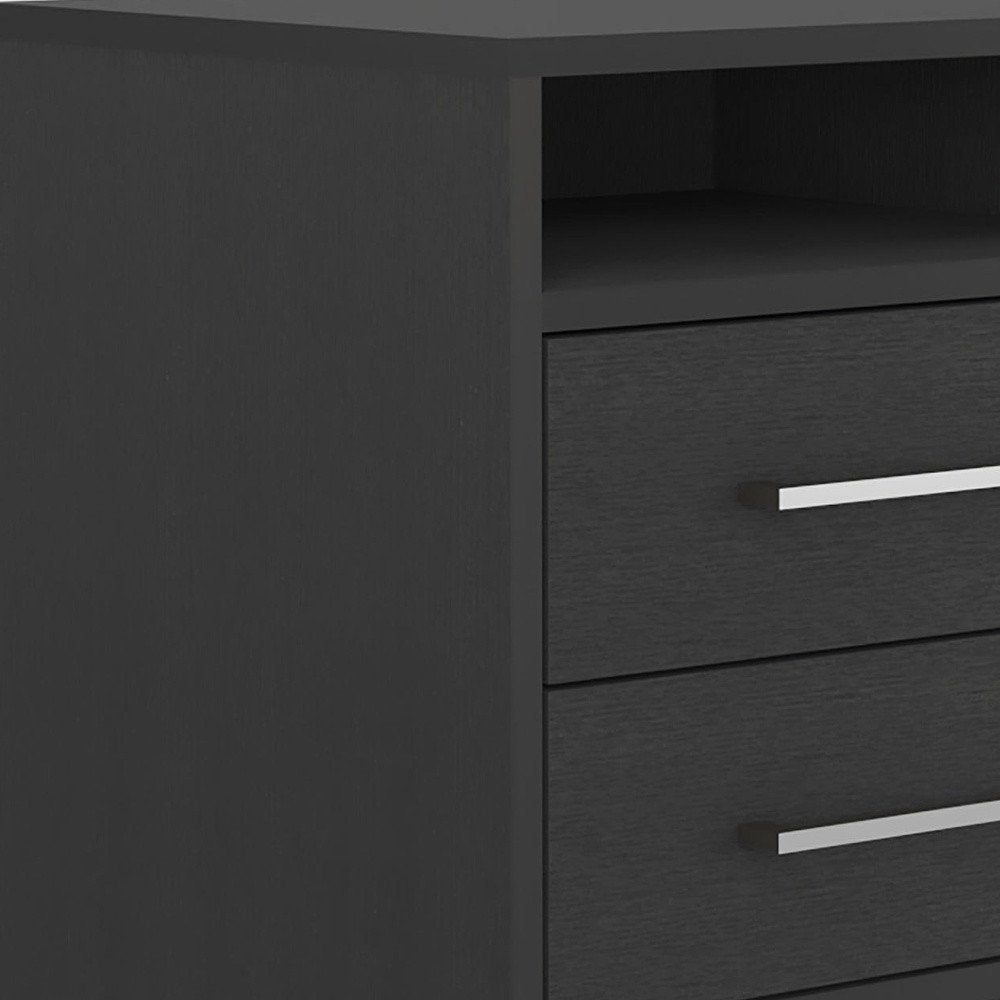 20" Black Two Drawer Faux Wood Nightstand