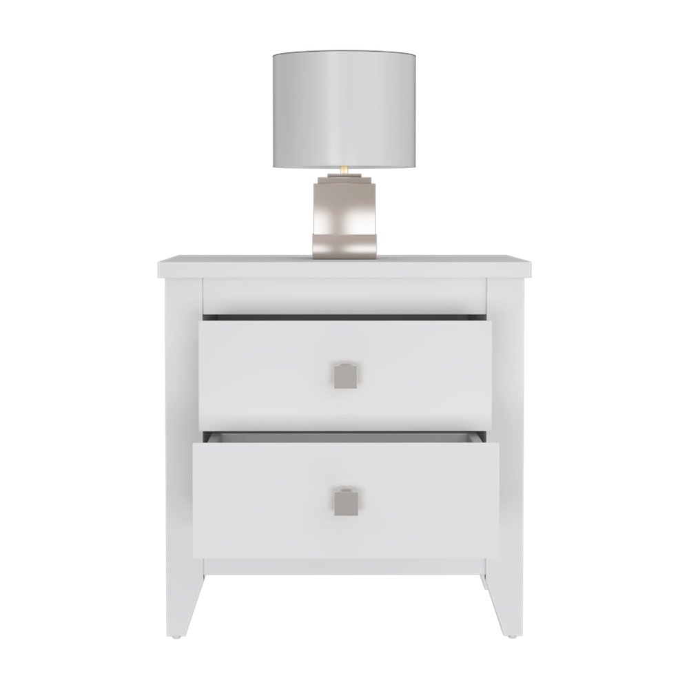 24" White Two Drawer Faux Wood Nightstand