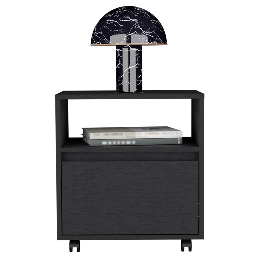 21" Black Wood One Drawer Nightstand