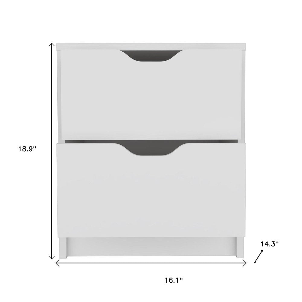 19" White Wood Two Drawer Nightstand