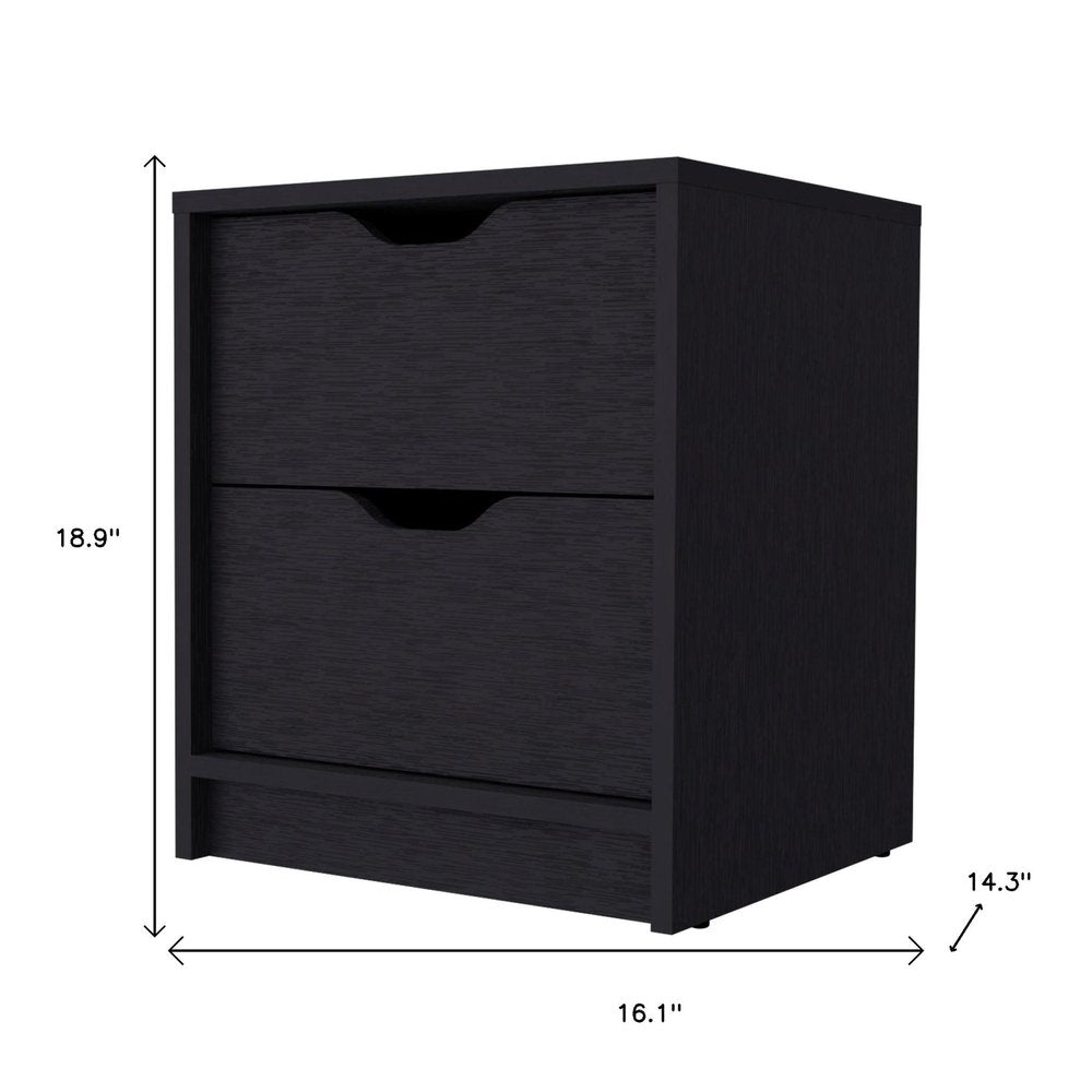 19" Black Wood Two Drawer Nightstand