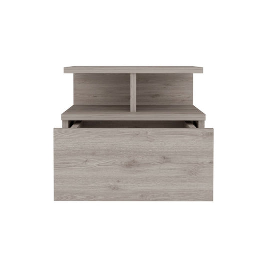 12" Gray Wood One Drawer Floating Nightstand