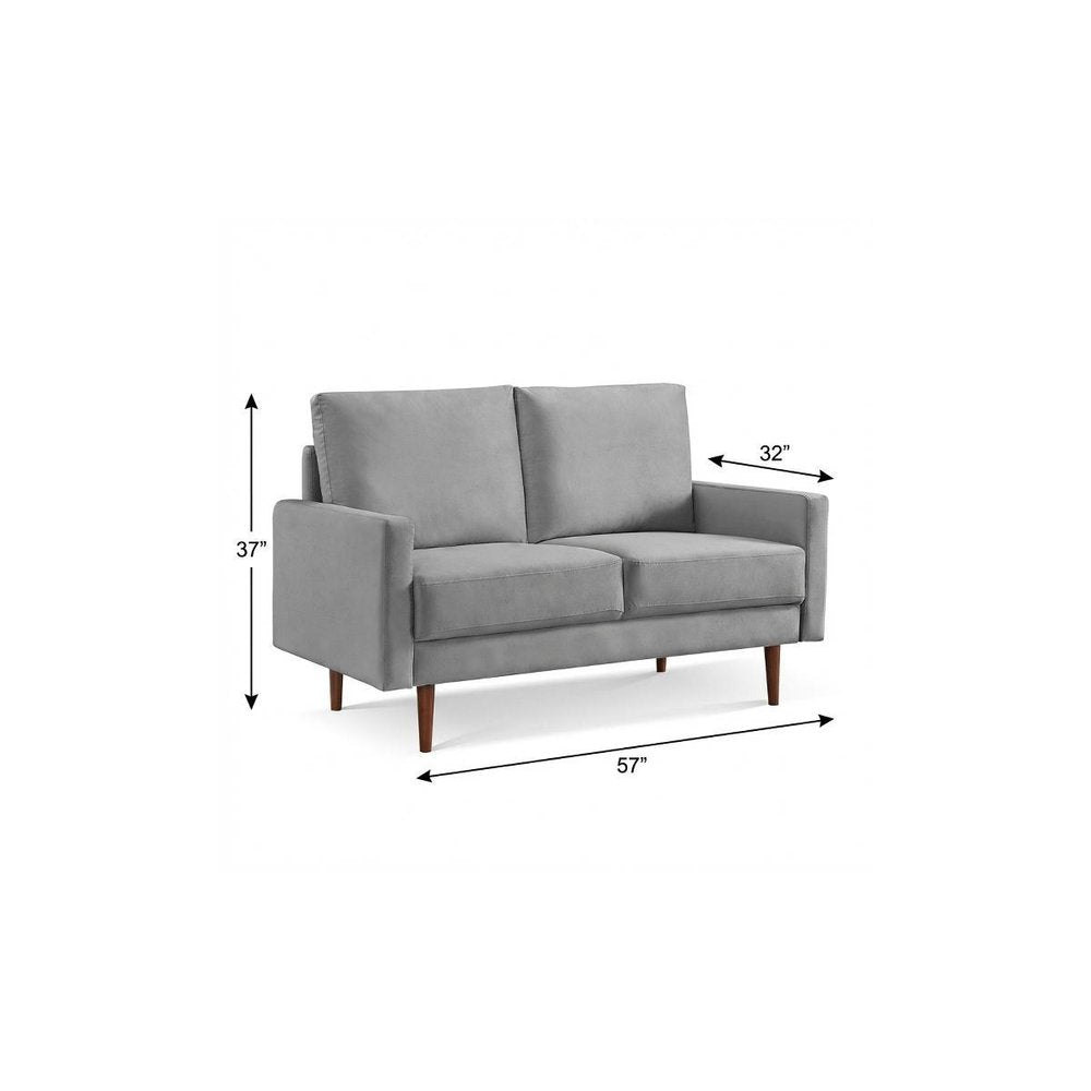 57" Gray And Dark Brown Velvet Loveseat