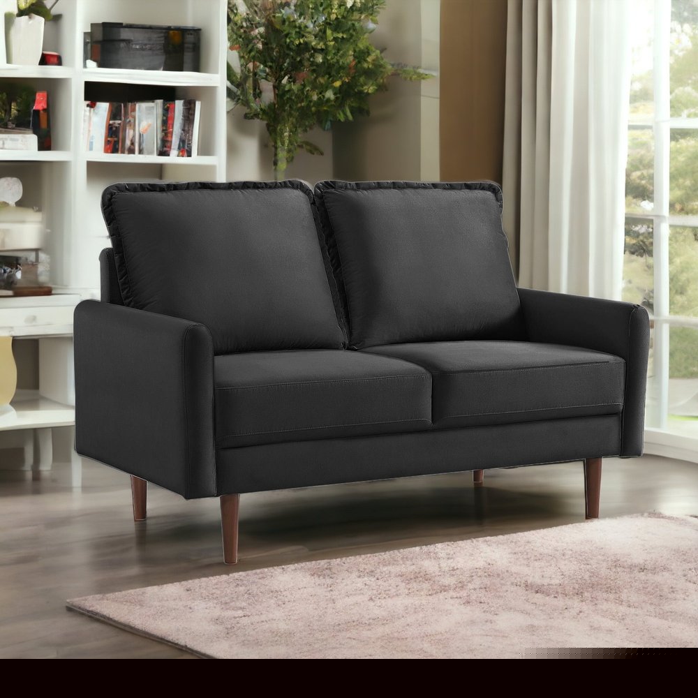 57" Black And Dark Brown Velvet Loveseat