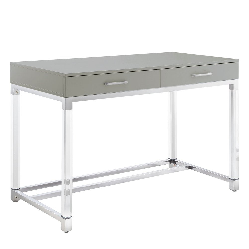 48" Black Clear and Gold Wood Acrylic and Stainless Steel Writing Desk With Two Drawers