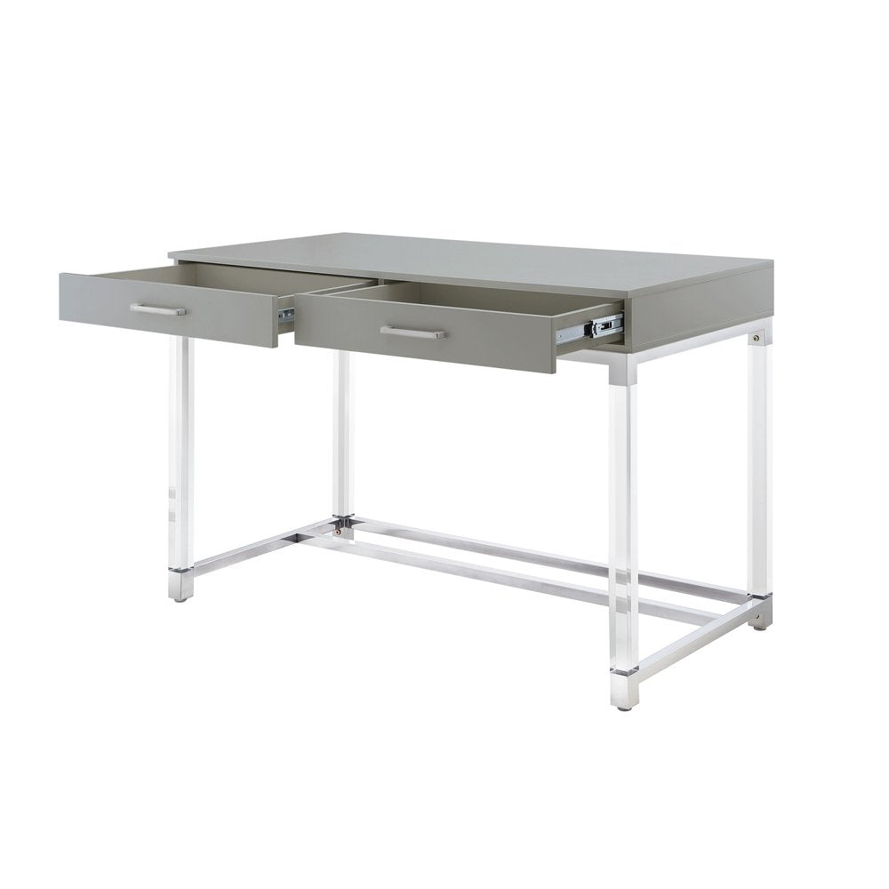 48" Black Clear and Gold Wood Acrylic and Stainless Steel Writing Desk With Two Drawers