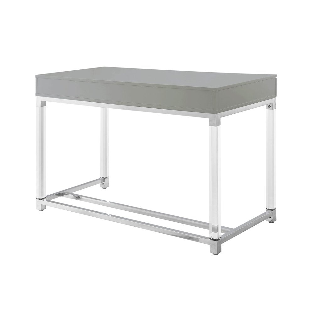 48" Black Clear and Gold Wood Acrylic and Stainless Steel Writing Desk With Two Drawers