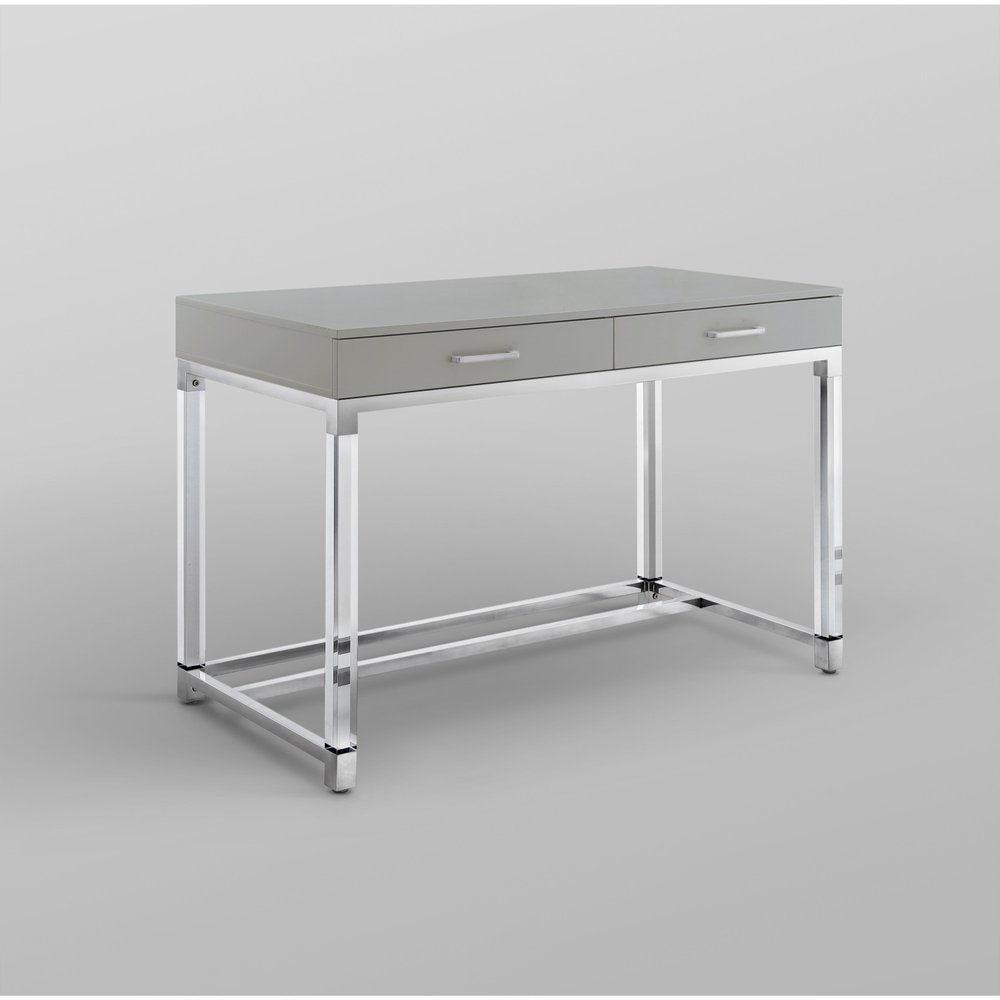 48" Black Clear and Gold Wood Acrylic and Stainless Steel Writing Desk With Two Drawers