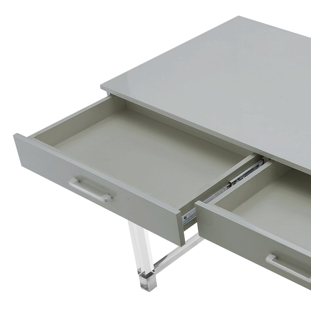 48" Black Clear and Gold Wood Acrylic and Stainless Steel Writing Desk With Two Drawers