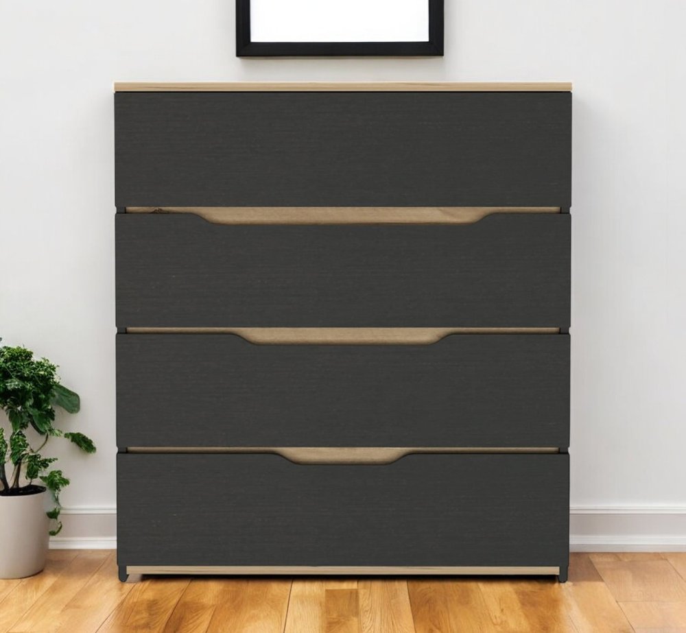 32" Natural And Black Four Drawer Dresser