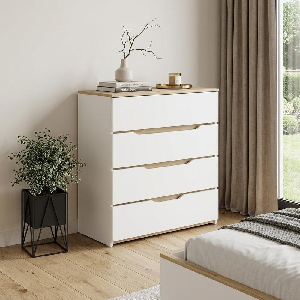 32" White And Natural Wood Four Drawer Dresser