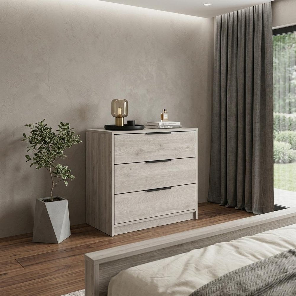 28" Light Gray Wood Three Drawer Dresser