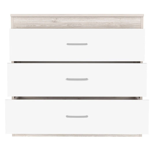 32" White And Gray Wood Three Drawer Dresser