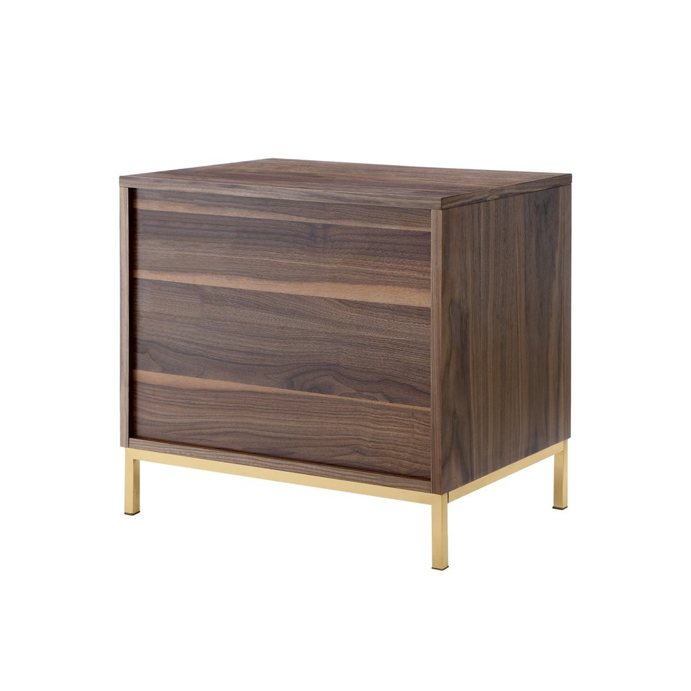 24" Gold And Wood Brown End Table With Three Drawers
