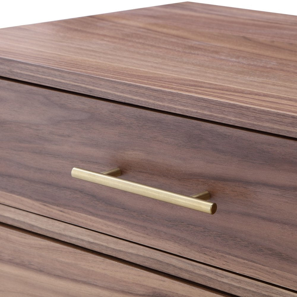 24" Gold And Wood Brown End Table With Three Drawers
