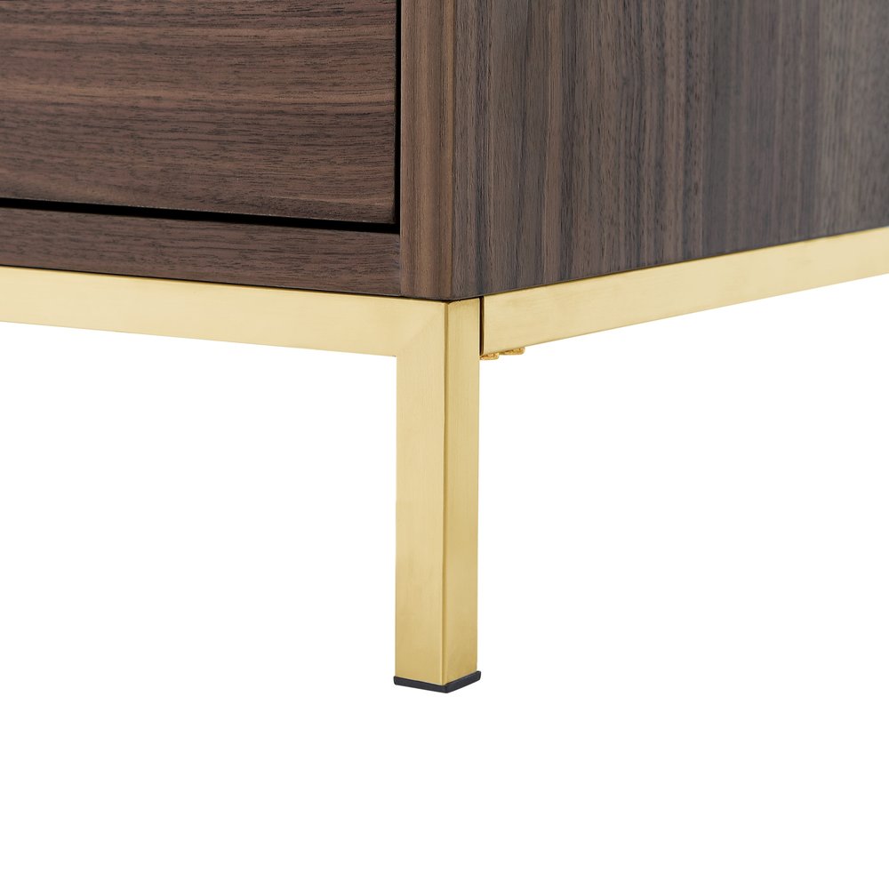 24" Gold And Wood Brown End Table With Three Drawers