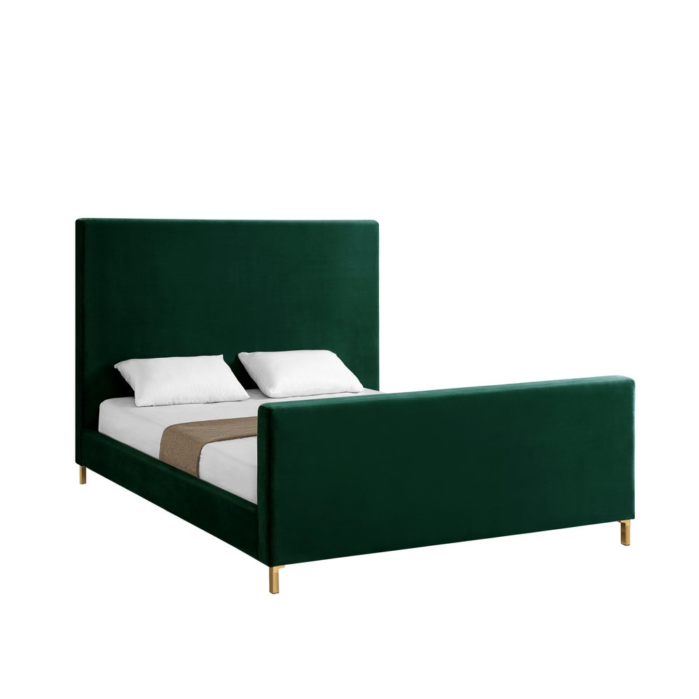 Hunter Green Solid Wood Queen Upholstered Velvet Bed