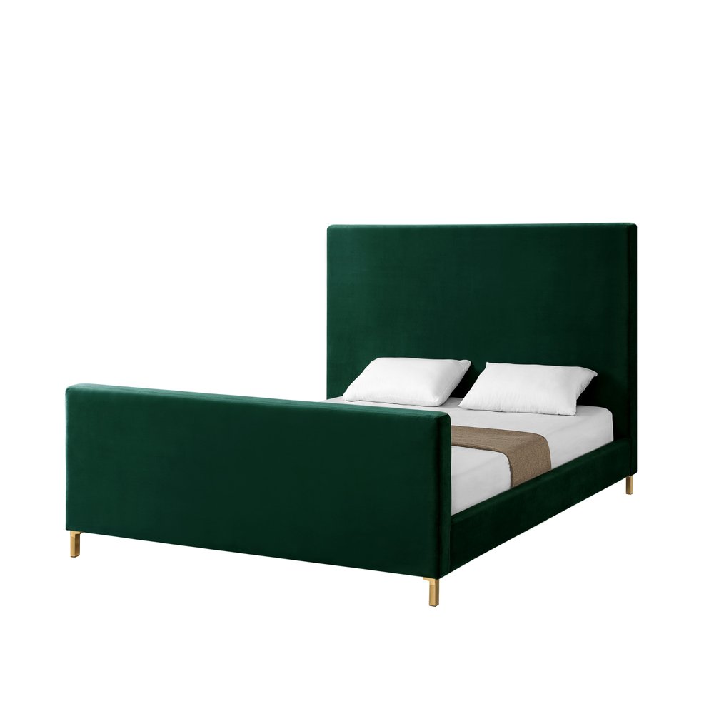 Hunter Green Solid Wood Queen Upholstered Velvet Bed