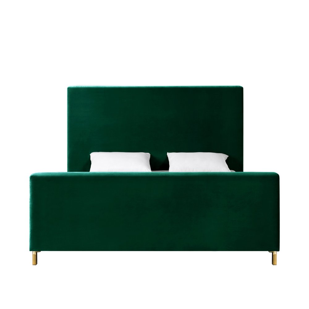 Hunter Green Solid Wood Queen Upholstered Velvet Bed