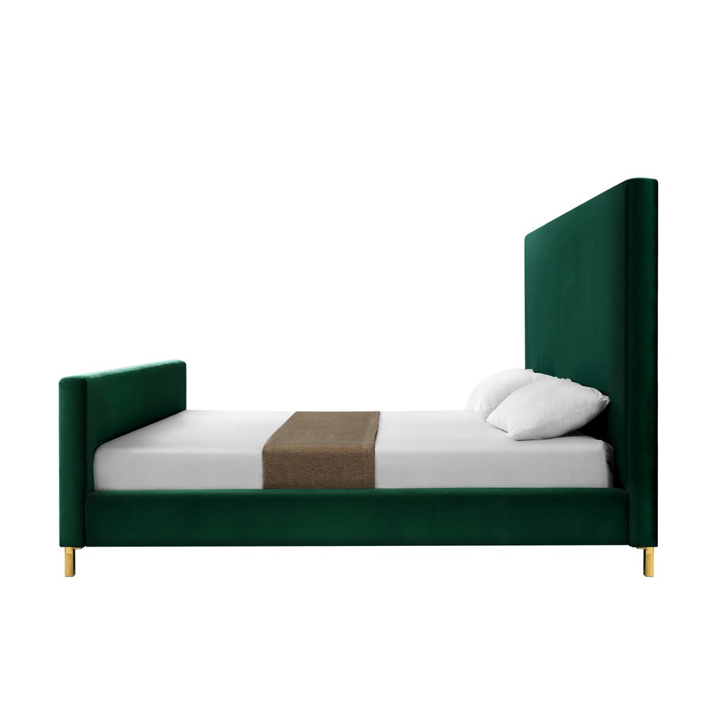 Hunter Green Solid Wood Queen Upholstered Velvet Bed