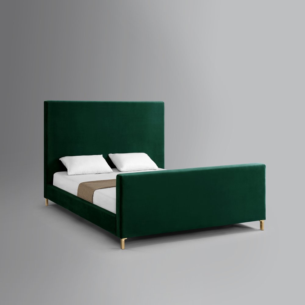 Hunter Green Solid Wood Queen Upholstered Velvet Bed