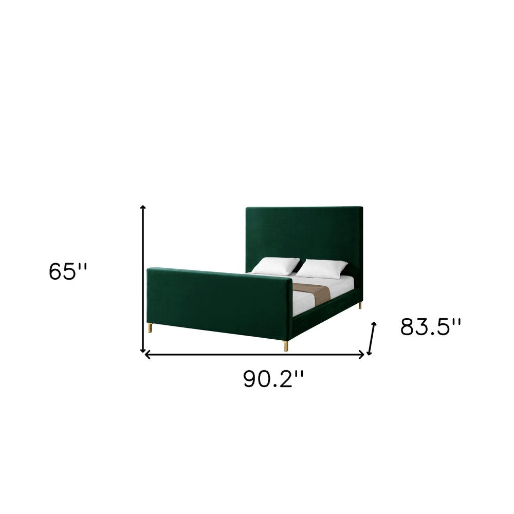 Hunter Green Solid Wood Queen Upholstered Velvet Bed