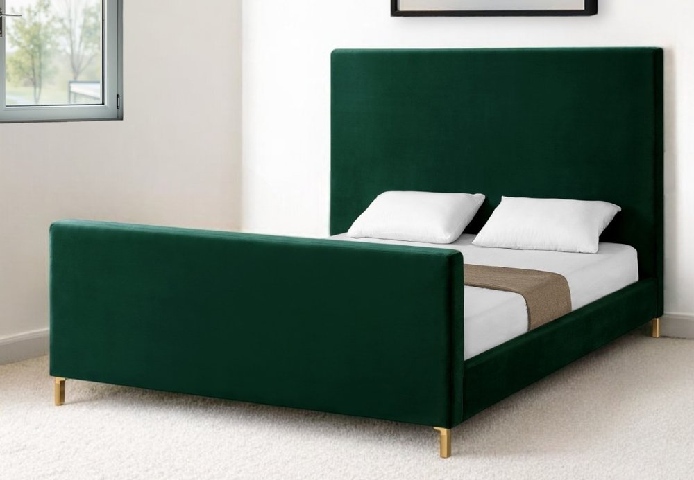 Hunter Green Solid Wood Queen Upholstered Velvet Bed