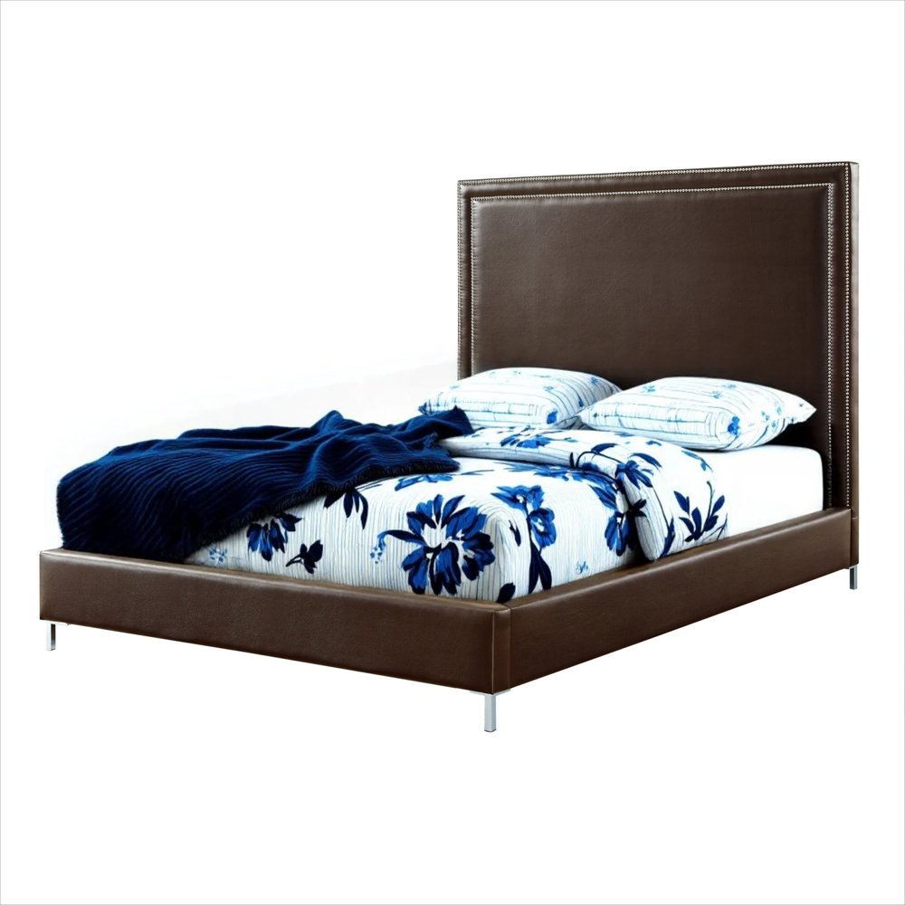Navy Blue Solid Wood King Upholstered Velvet Bed with Nailhead Trim