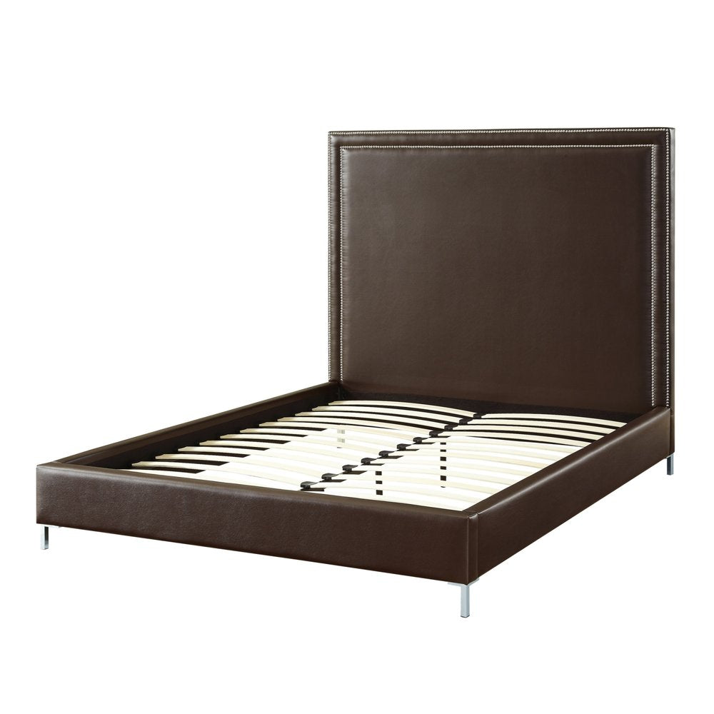 Navy Blue Solid Wood King Upholstered Velvet Bed with Nailhead Trim