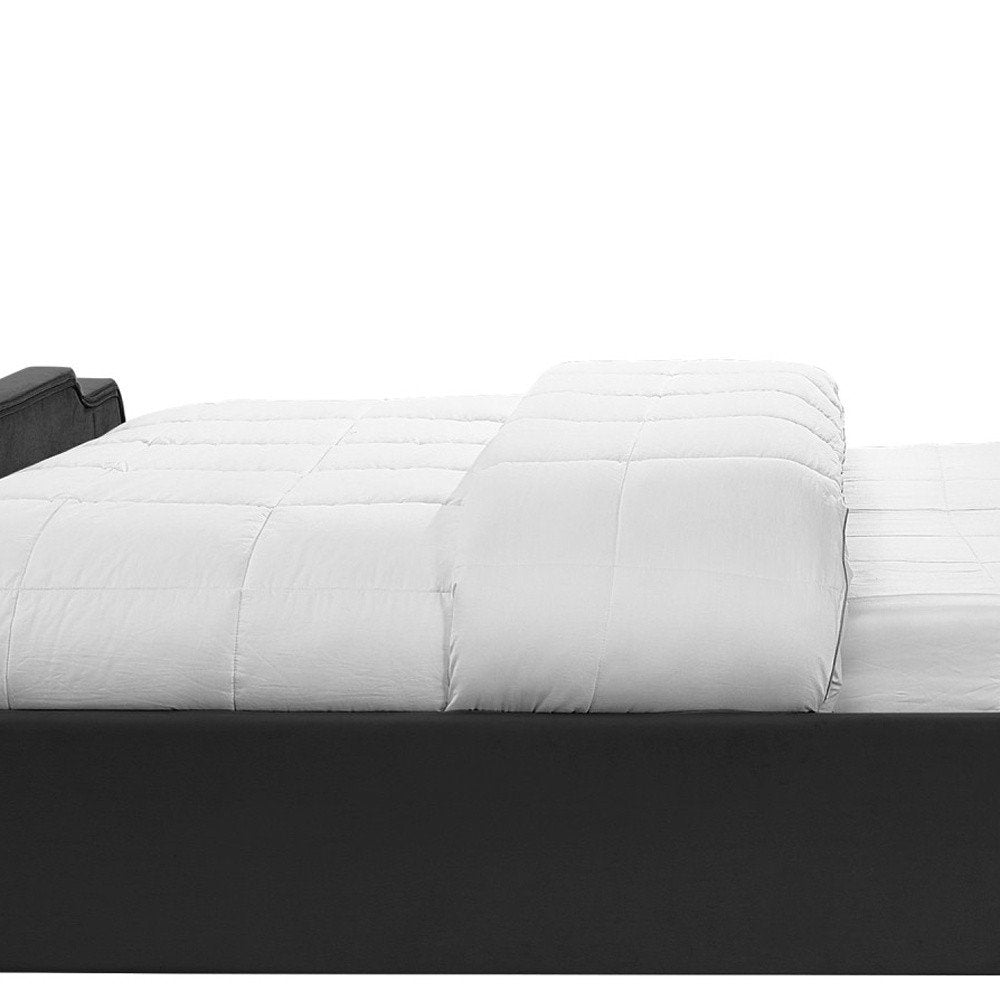 Navy Blue Solid Wood Queen Tufted Upholstered Velvet Bed with Nailhead Trim