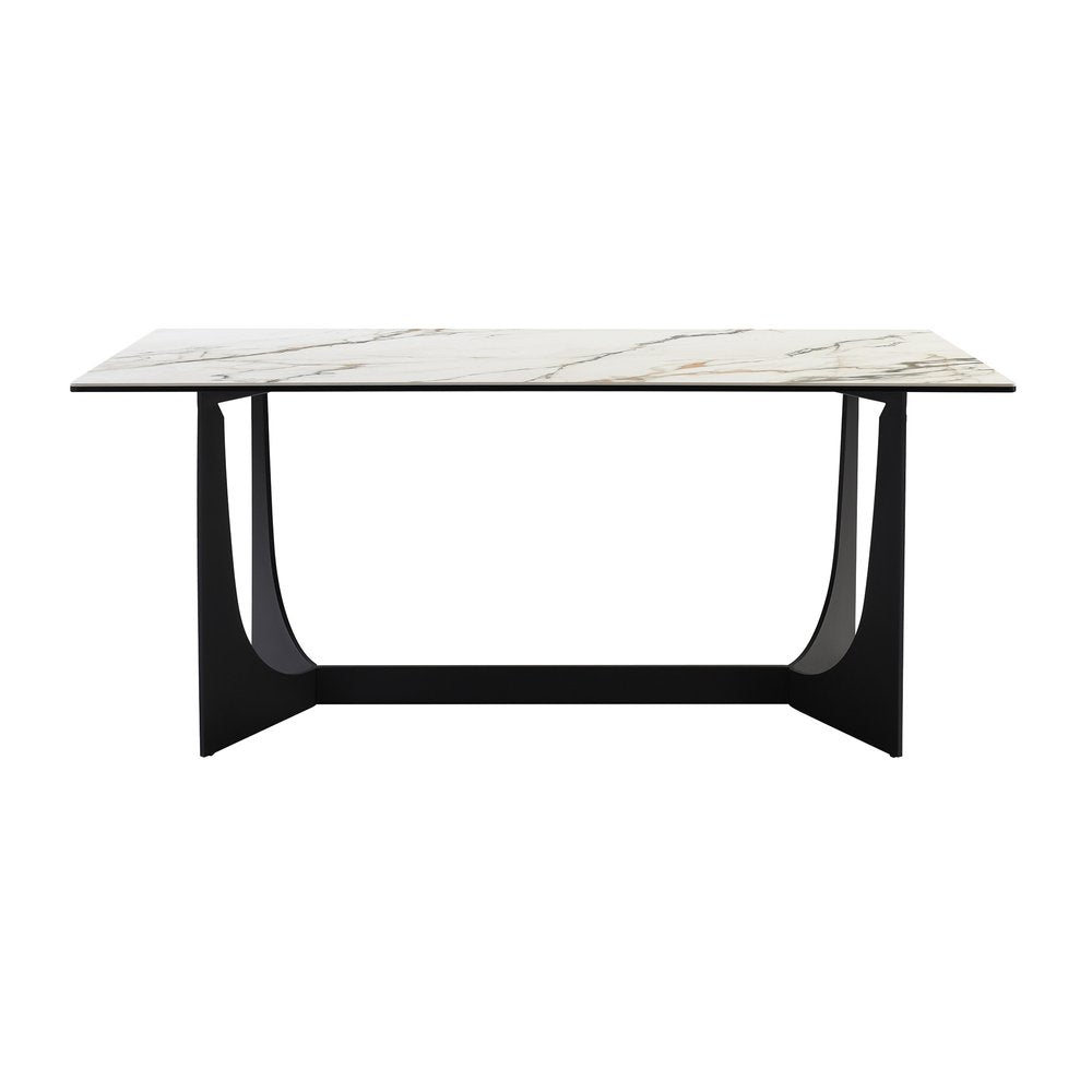Seven Piece Gray and Black Composite Stone Dining Set with Six Chairs
