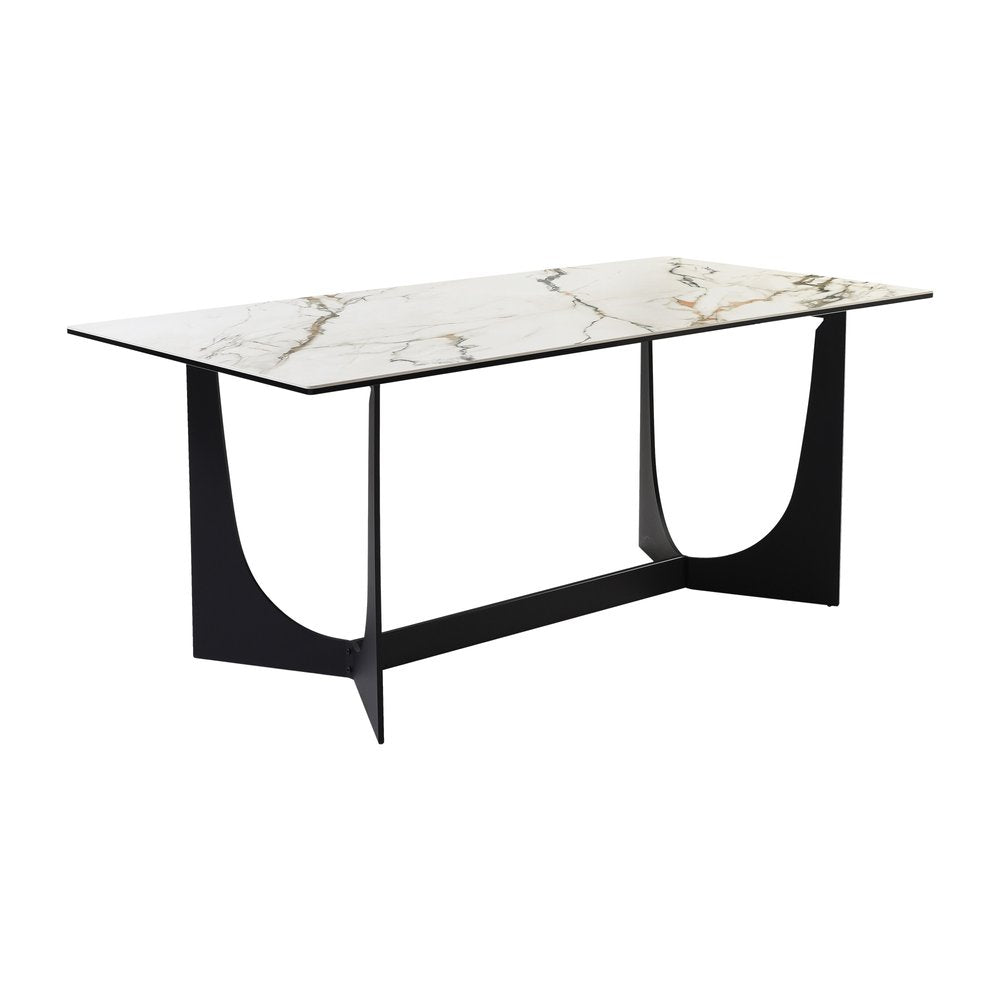 Seven Piece Gray and Black Composite Stone Dining Set with Six Chairs