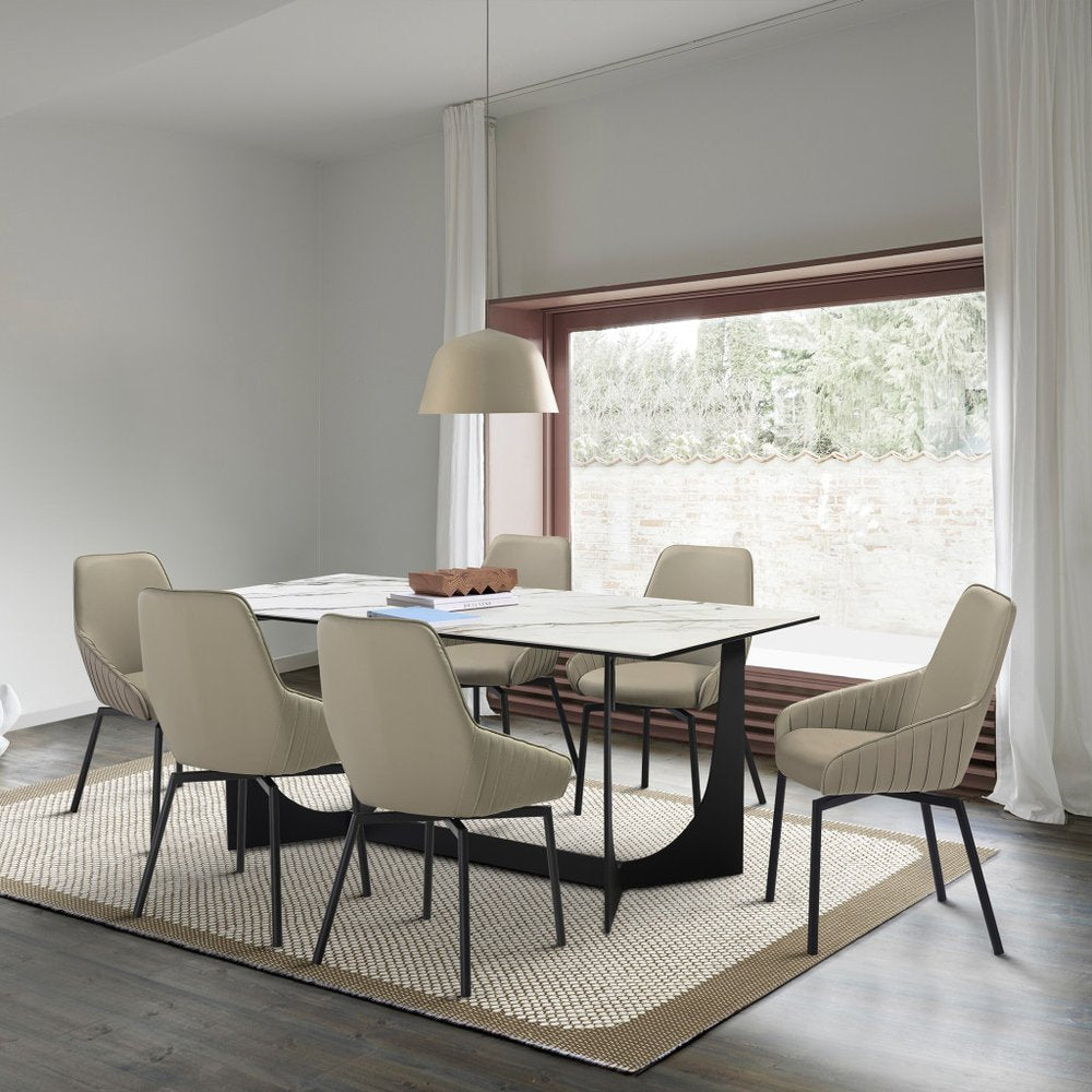 Seven Piece Gray and Black Composite Stone Dining Set with Six Chairs