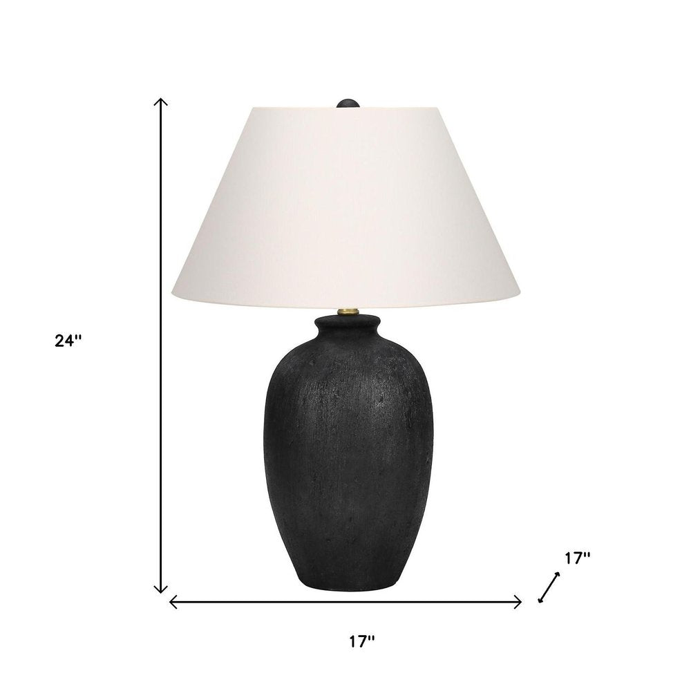 24" Black Ceramic Round Table Lamp With Ivory Empire Shade