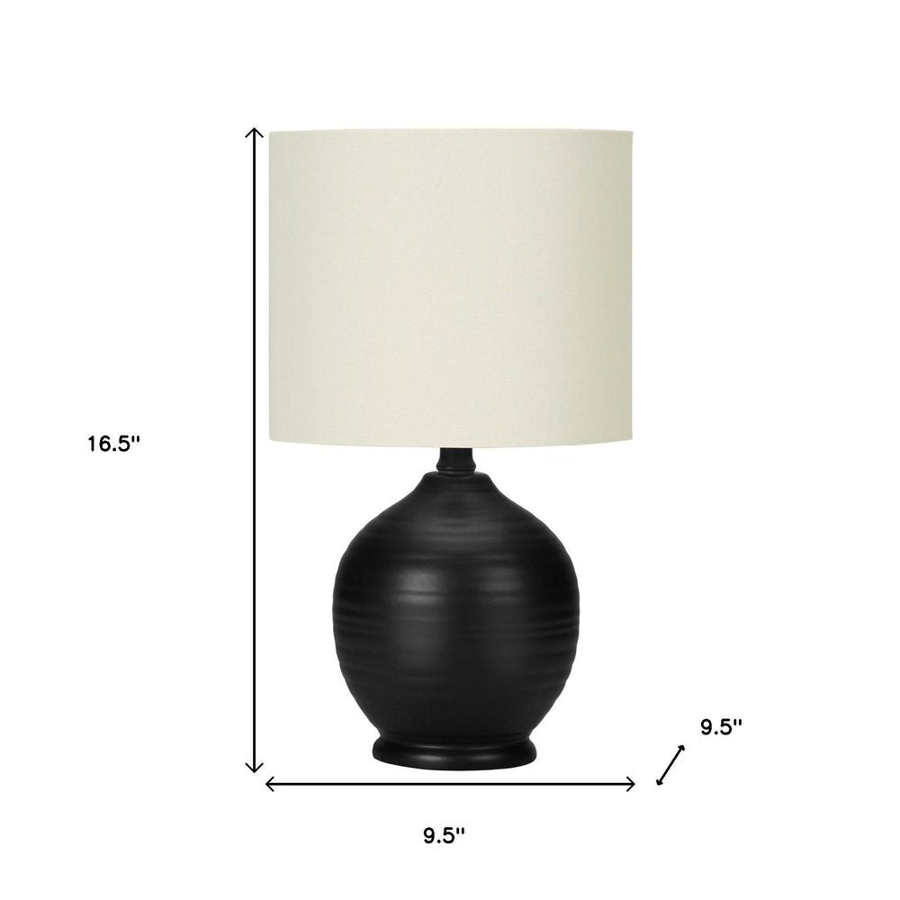 17" Black Ceramic Round Table Lamp With Ivory Drum Shade
